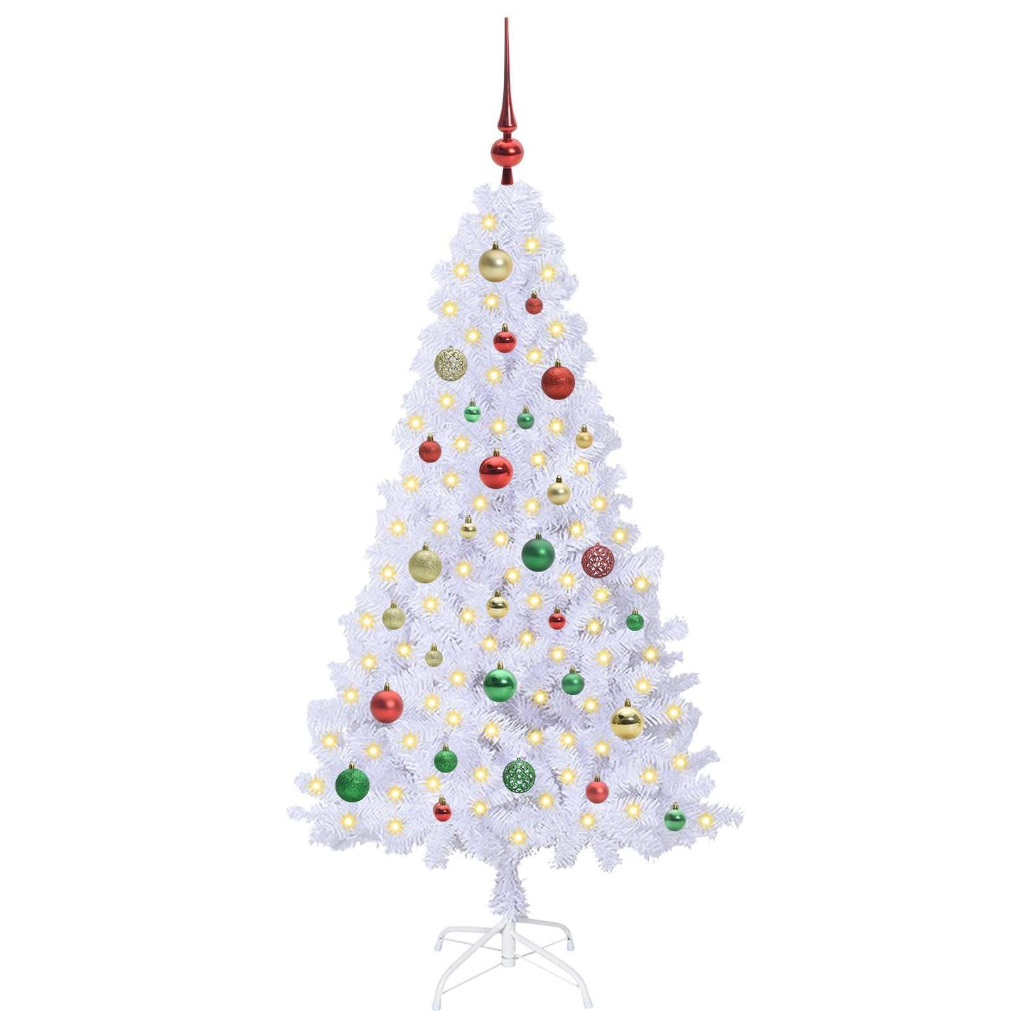 Kunstig juletre med 150 LED med stativ Hvit 150 cm PVC og stål