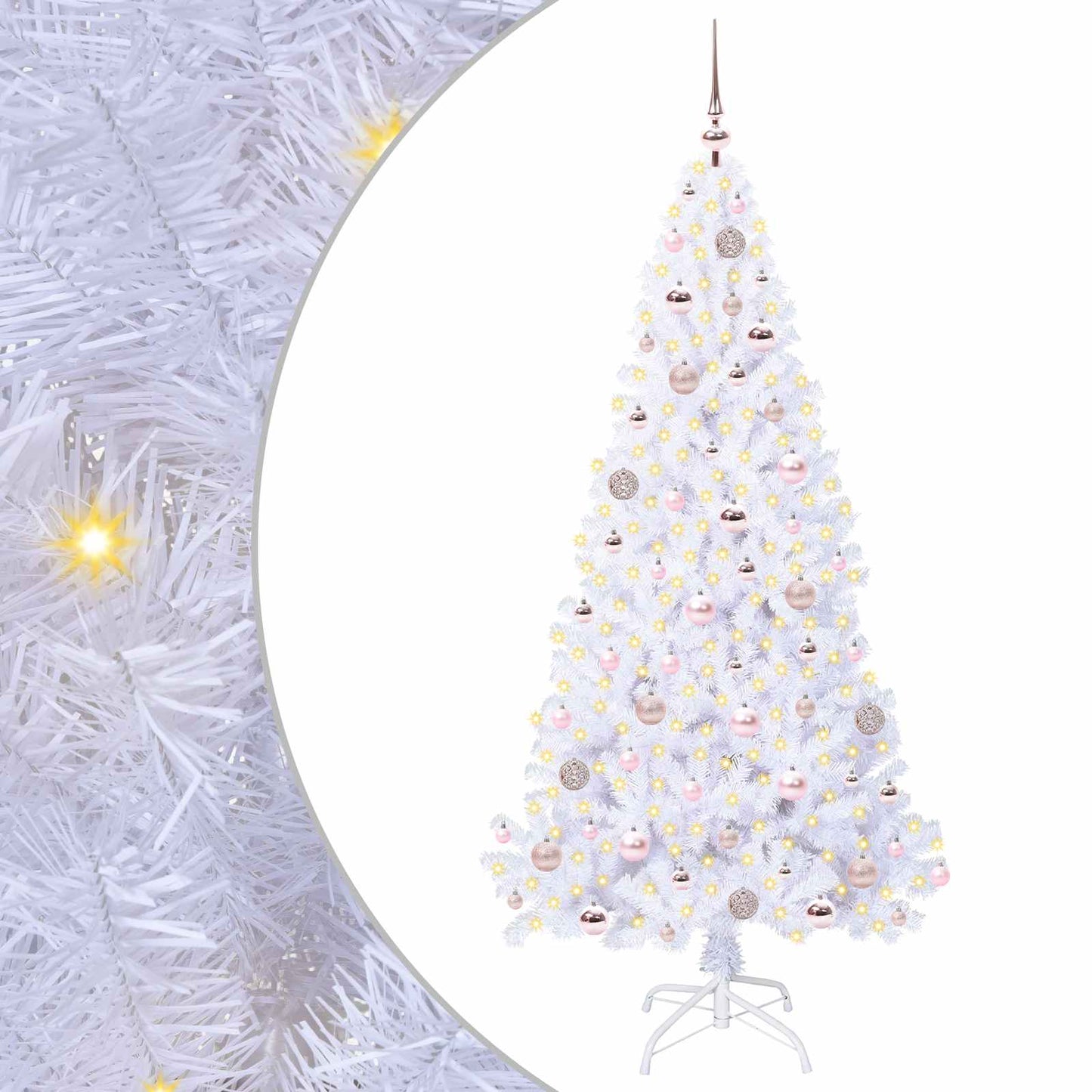 Kunstig juletre med 300 LED med stativ Hvit 180 cm PVC og stål