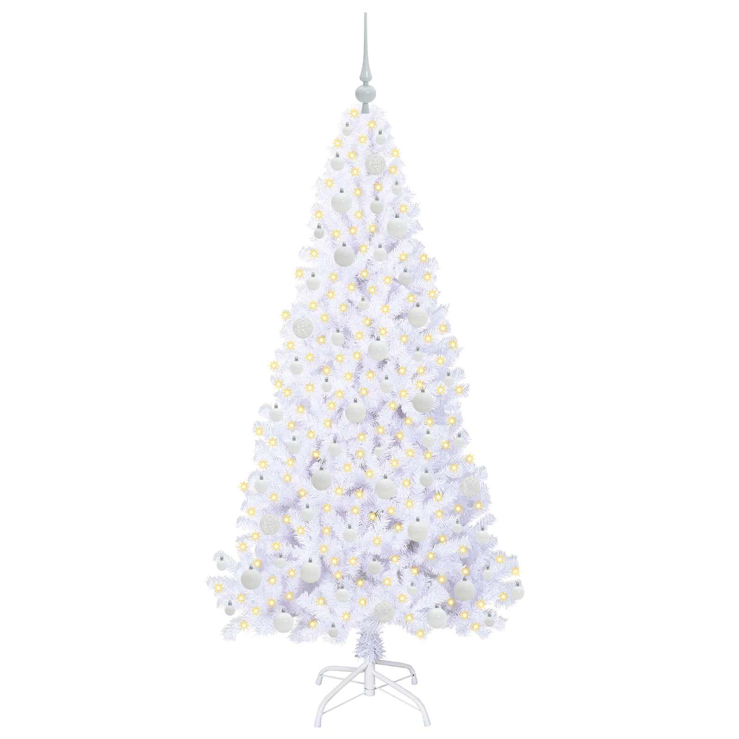Kunstig juletre med 300 LED med stativ Hvit 180 cm PVC og stål