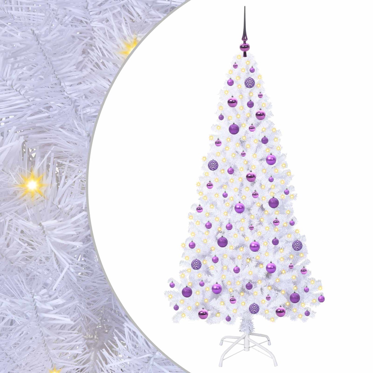 Kunstig juletre med 300 LED med stativ Hvit 180 cm PVC og stål