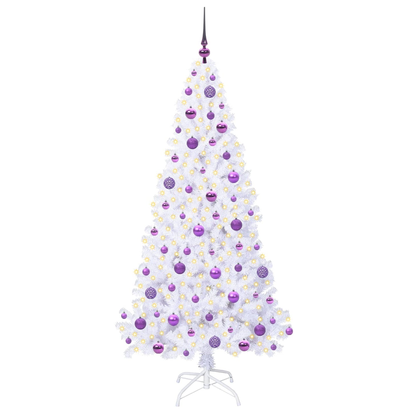 Kunstig juletre med 300 LED med stativ Hvit 180 cm PVC og stål