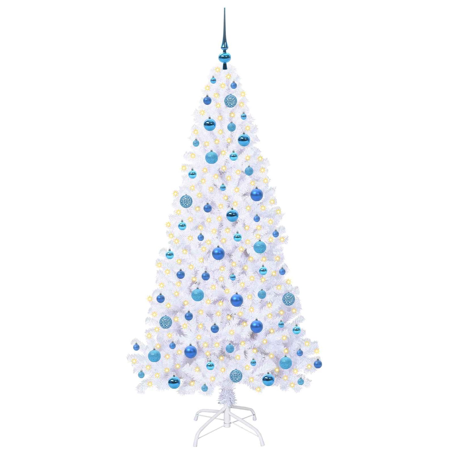 Kunstig juletre med 300 LED med stativ Hvit 180 cm PVC og stål