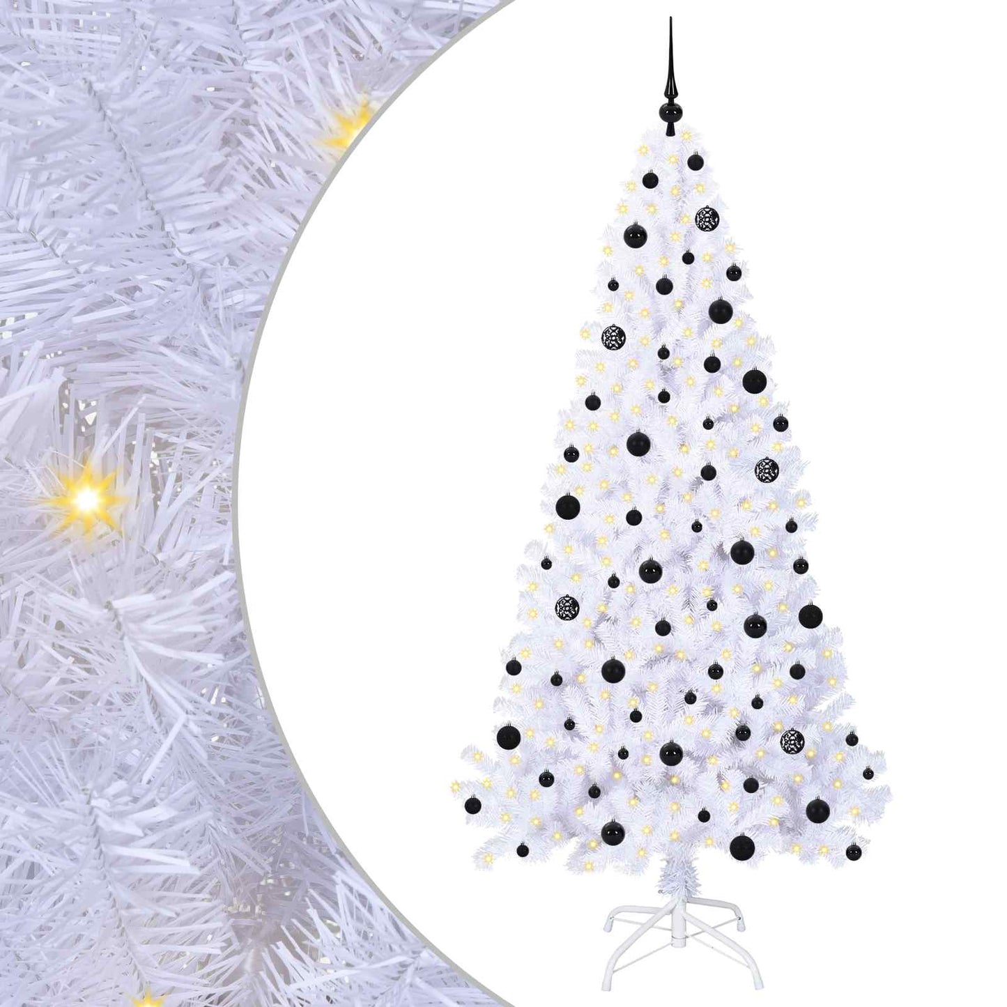 Kunstig juletre med 300 LED med stativ Hvit 210 cm PVC og stål