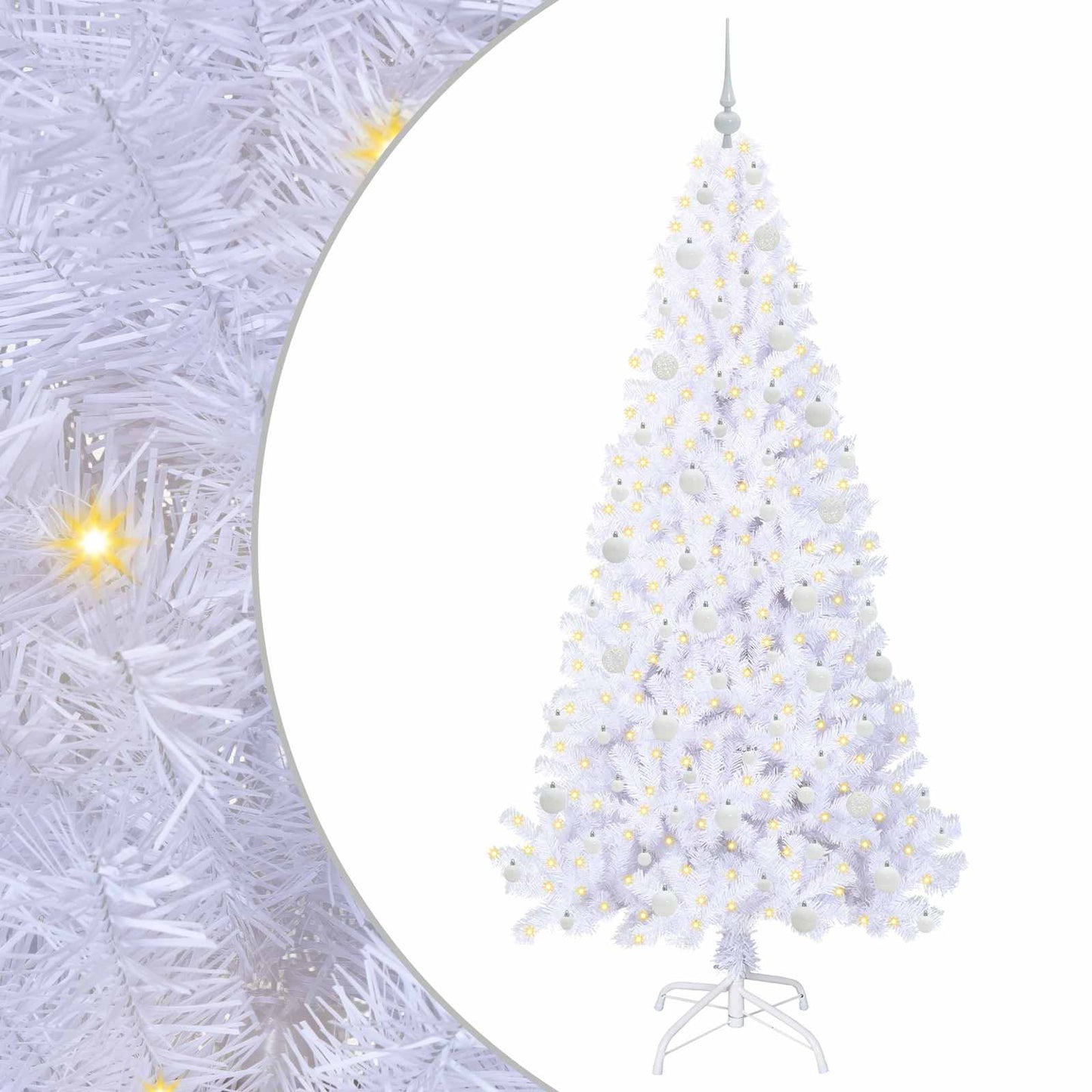 Kunstig juletre med 300 LED med stativ Hvit 210 cm PVC og stål