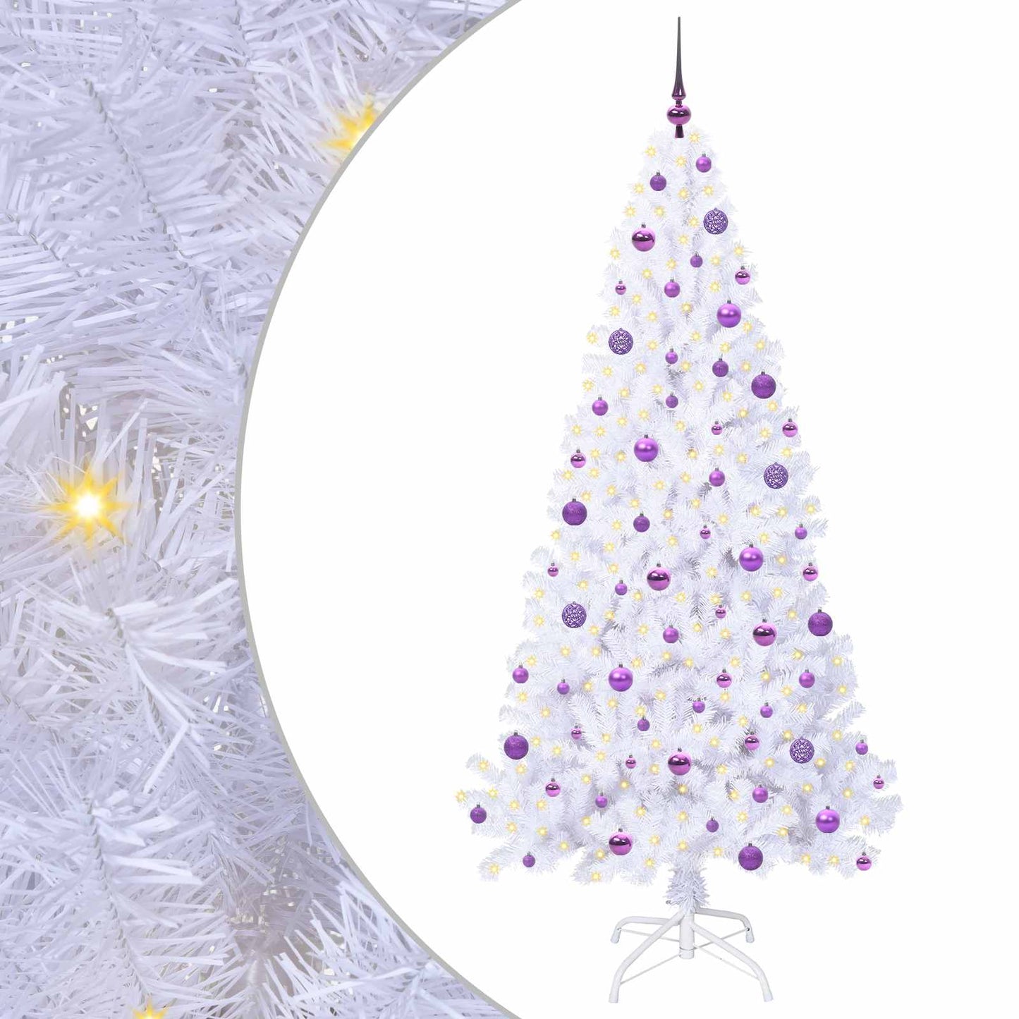 Kunstig juletre med 300 LED med stativ Hvit 210 cm PVC og stål