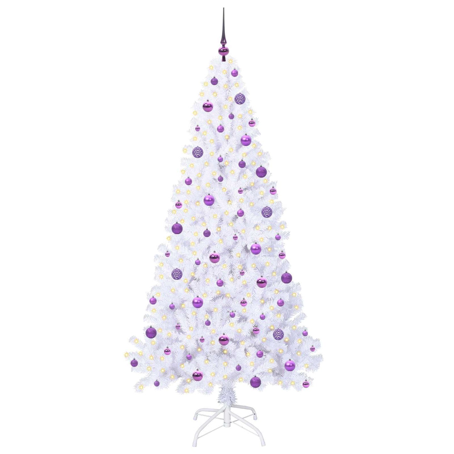 Kunstig juletre med 300 LED med stativ Hvit 210 cm PVC og stål