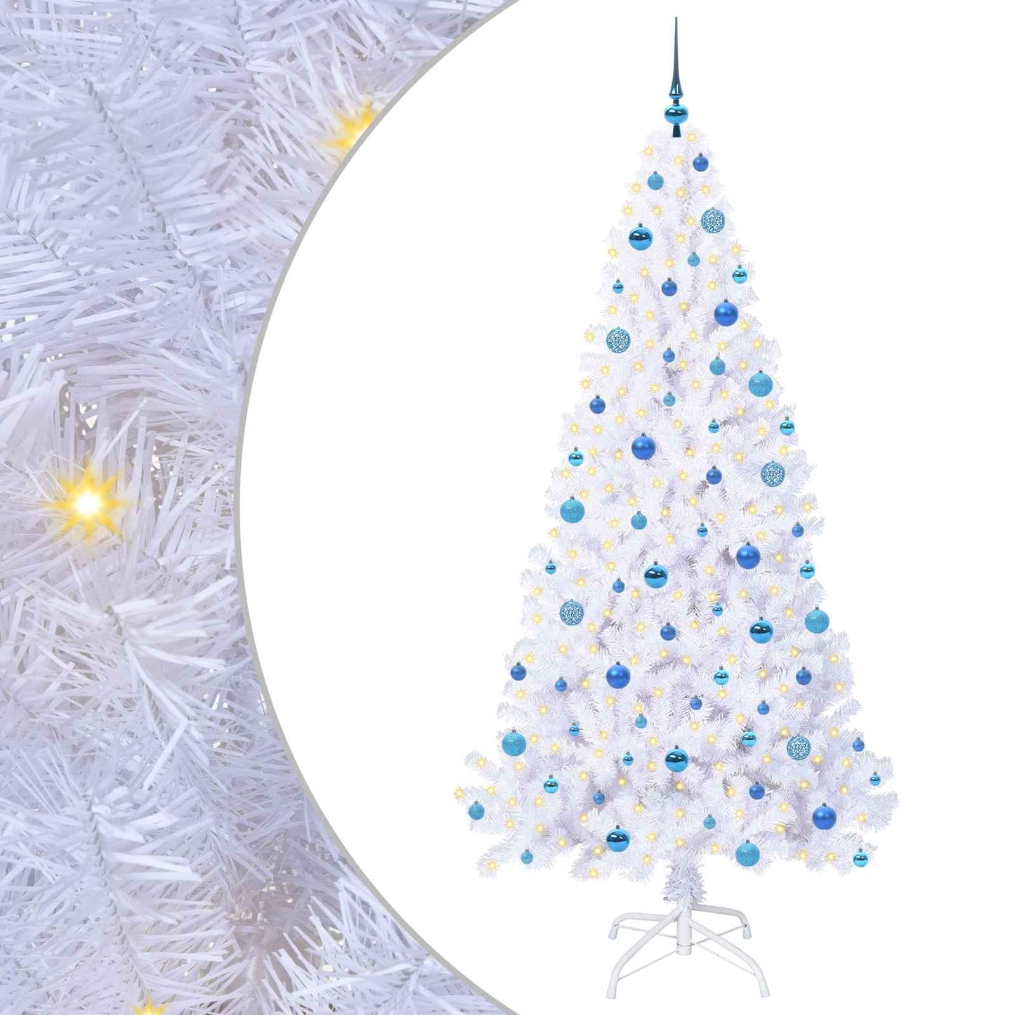 Kunstig juletre med 300 LED med stativ Hvit 210 cm PVC og stål