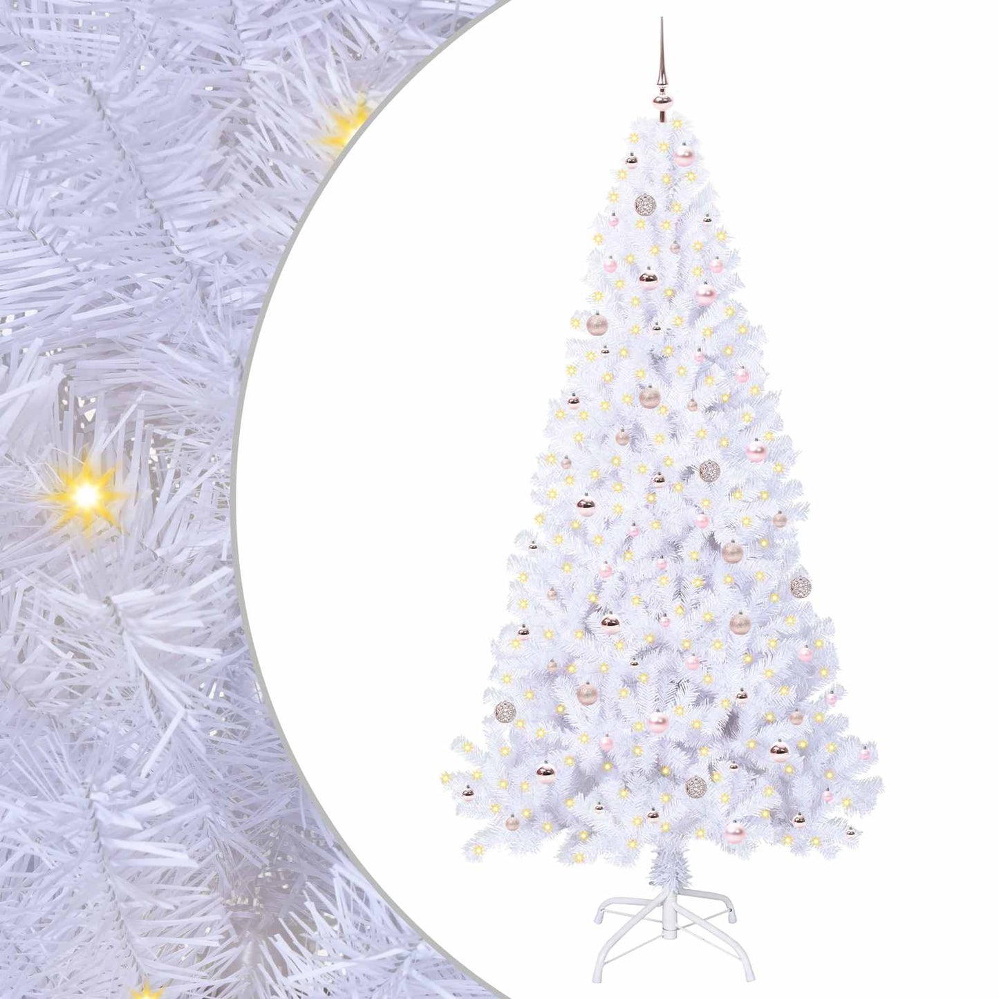 Kunstig juletre med 300 LED med stativ Hvit 240 cm PVC og stål