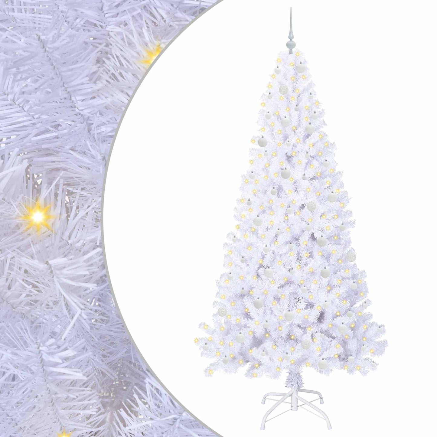 Kunstig juletre med 300 LED med stativ Hvit 240 cm PVC og stål