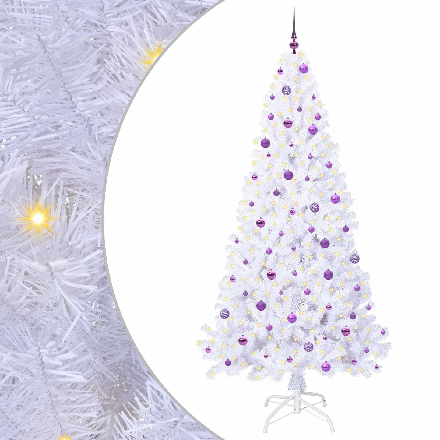 Kunstig juletre med 300 LED med stativ Hvit 240 cm PVC og stål