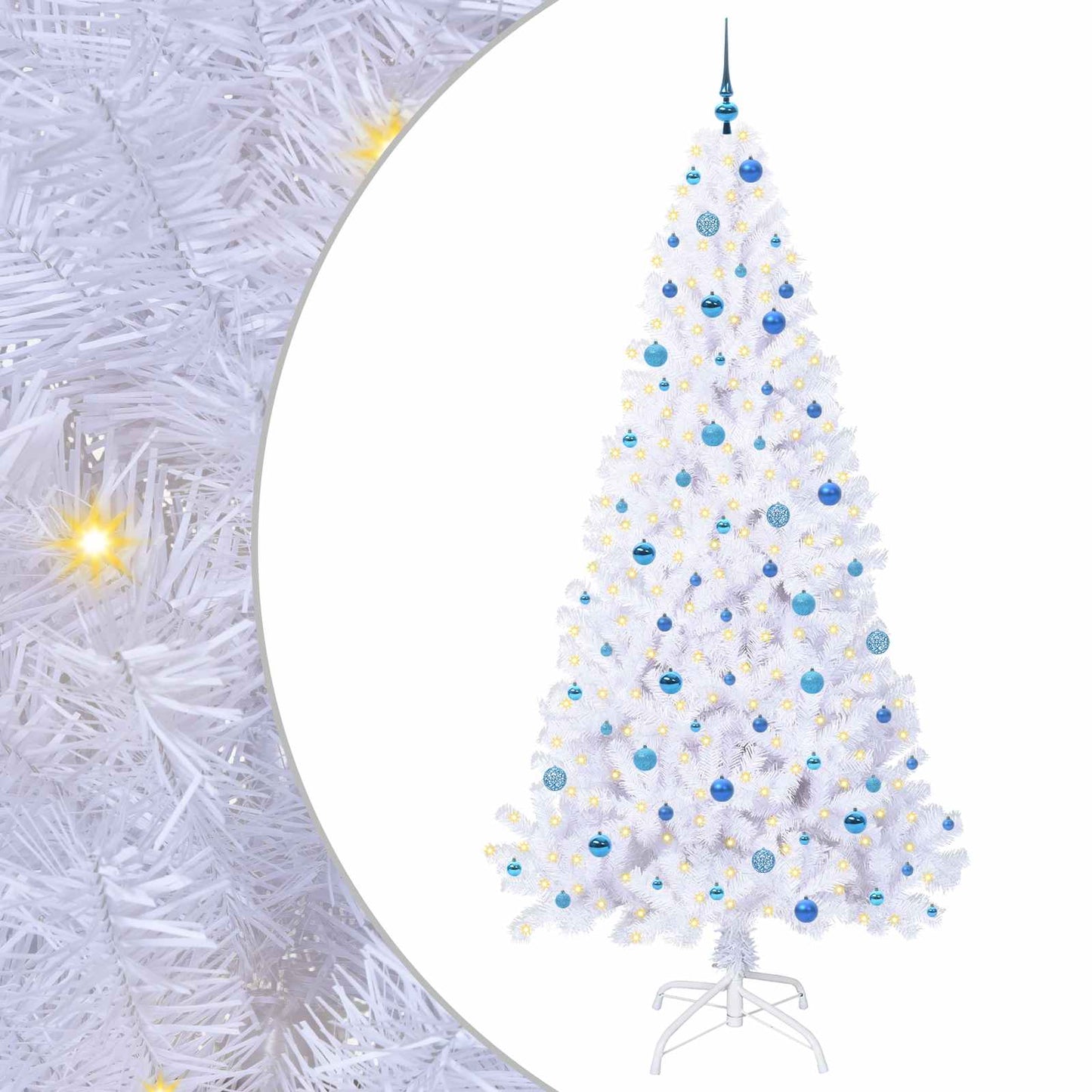 Kunstig juletre med 300 LED med stativ Hvit 240 cm PVC og stål