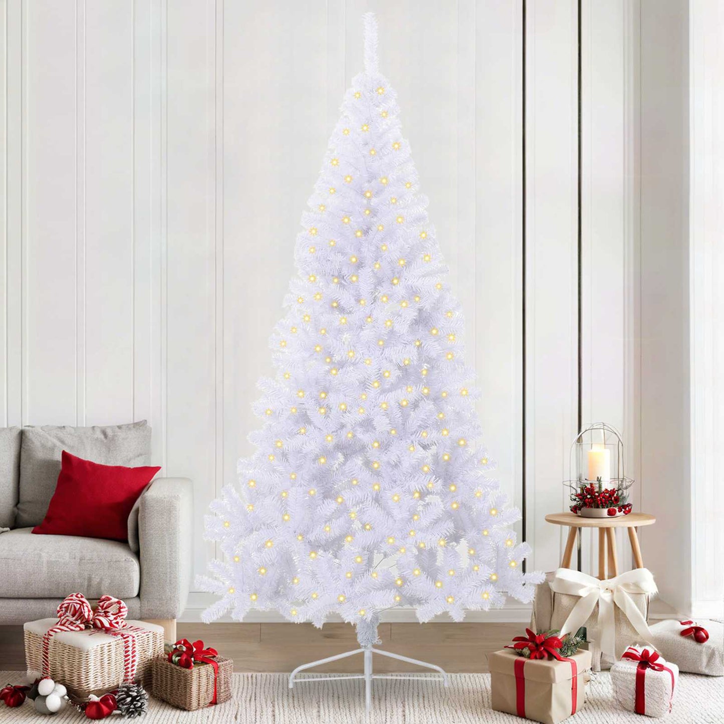Kunstig juletre med 300 LED med stativ Hvit 240 cm PVC og stål