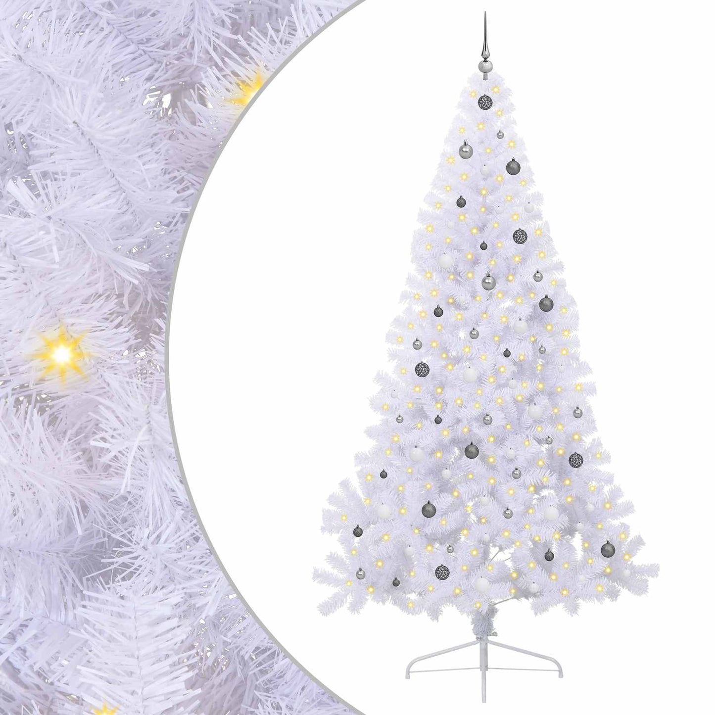 Kunstig juletre med 300 LED med stativ Hvit 240 cm PVC og stål