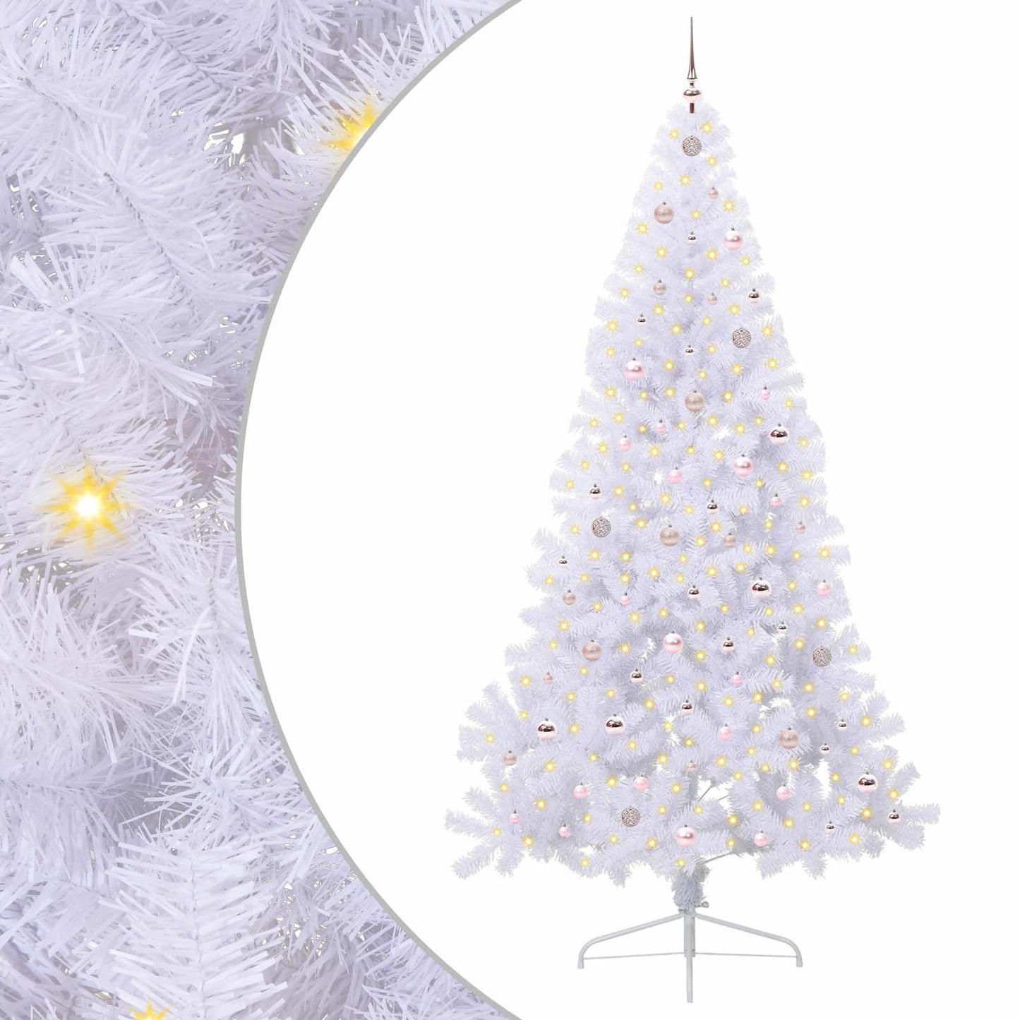 Kunstig juletre med 300 LED med stativ Hvit 240 cm PVC og stål