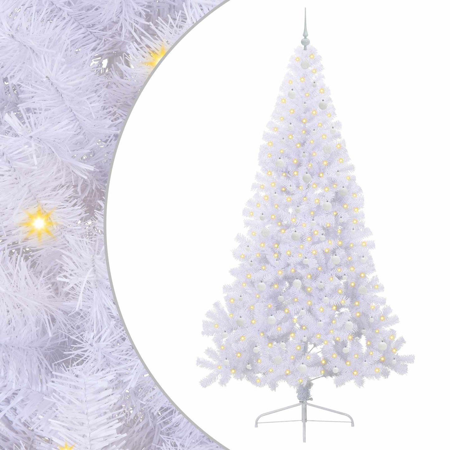 Kunstig juletre med 300 LED med stativ Hvit 240 cm PVC og stål