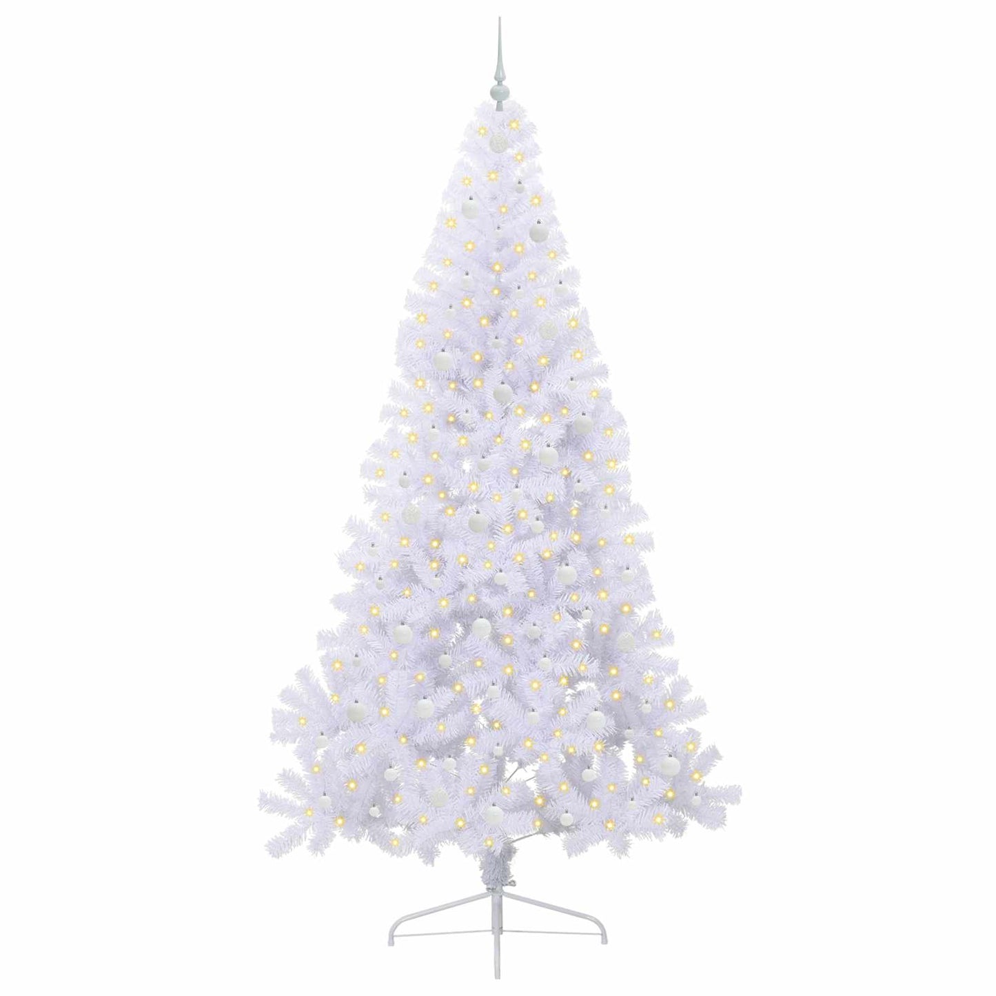 Kunstig juletre med 300 LED med stativ Hvit 240 cm PVC og stål