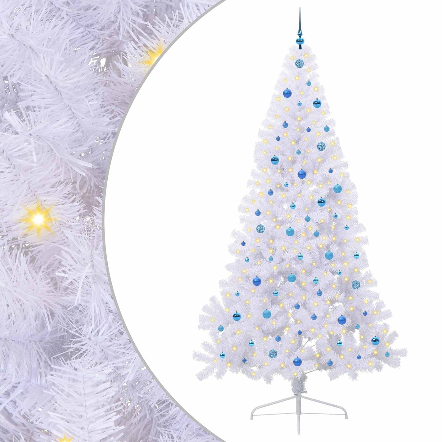 Kunstig juletre med 300 LED med stativ Hvit 240 cm PVC og stål