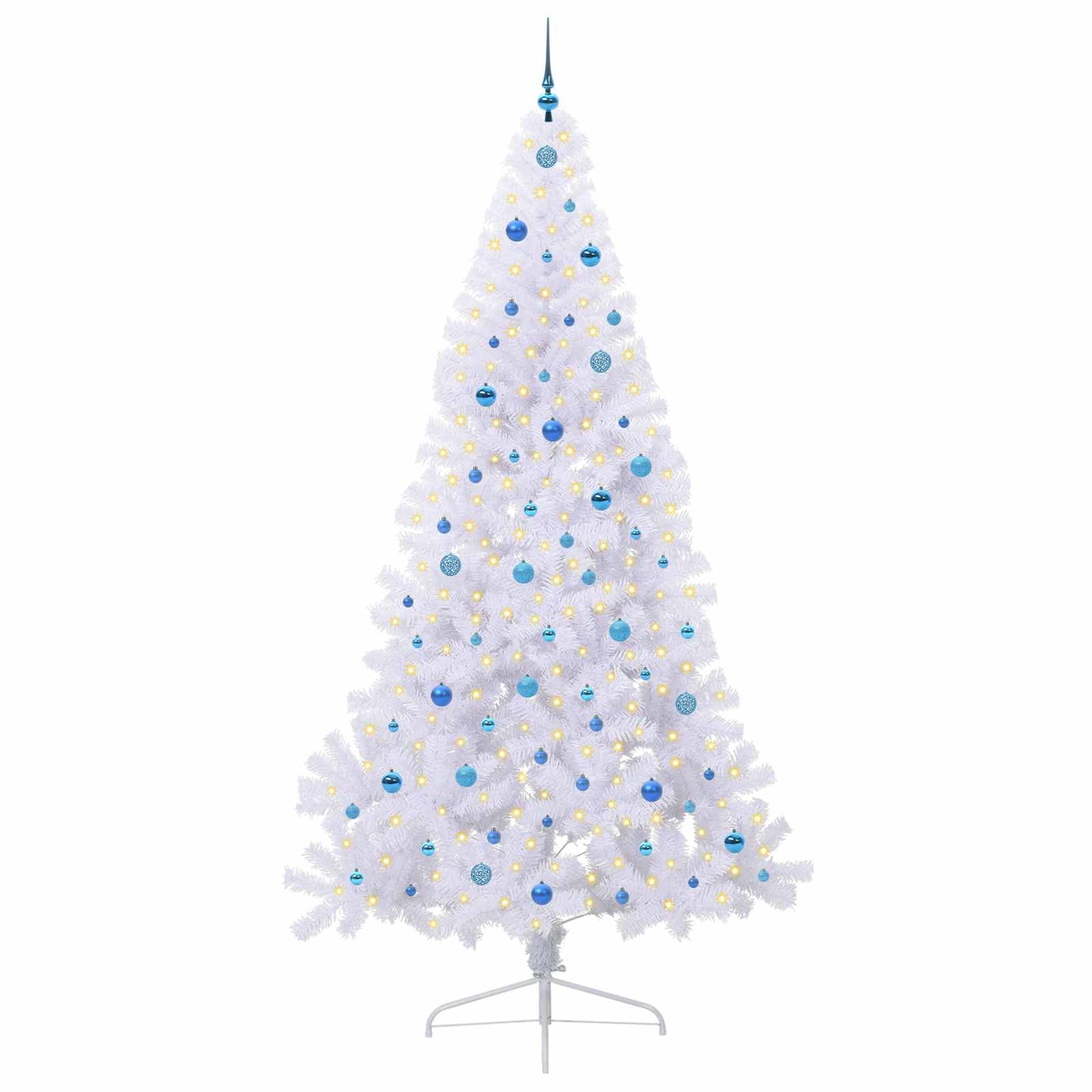 Kunstig juletre med 300 LED med stativ Hvit 240 cm PVC og stål