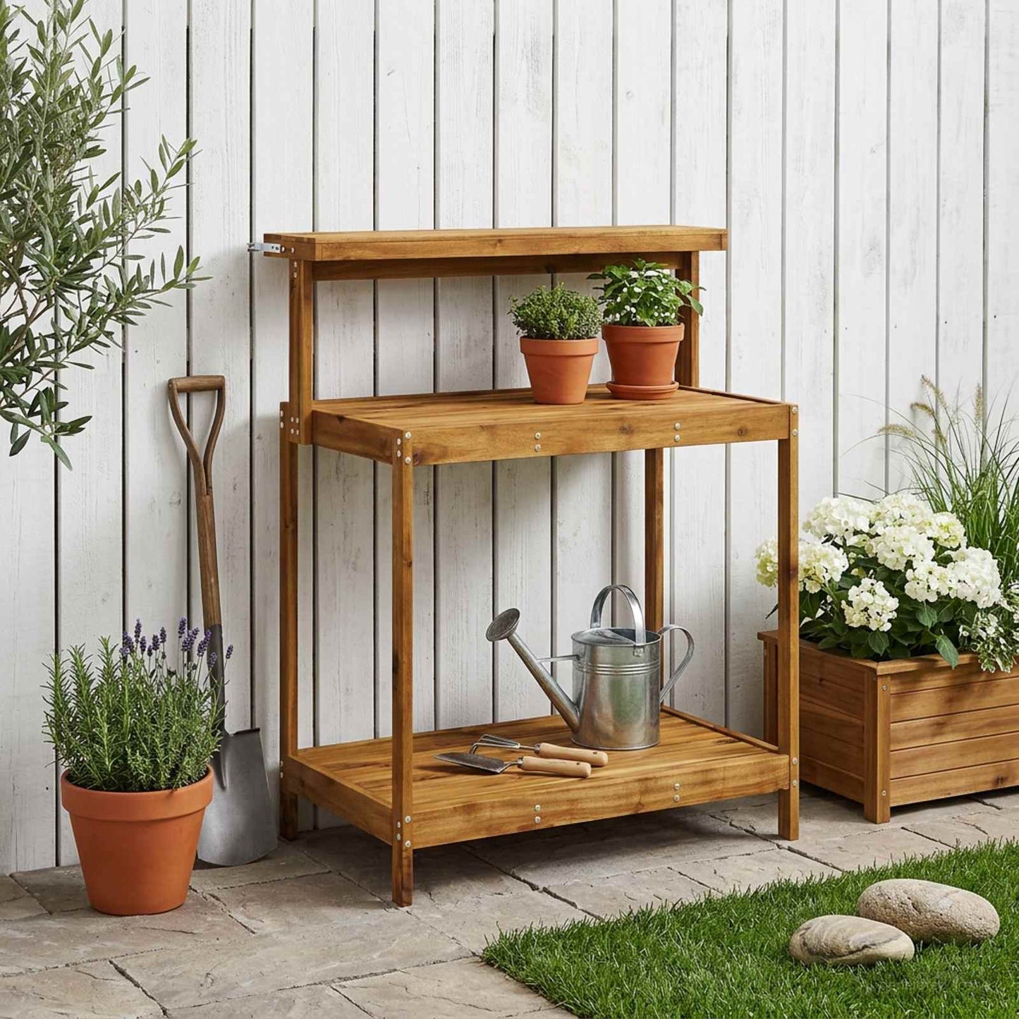 Utendørs pottingbenk 86,5 x 48,5 x 106 cm Solid akasietre