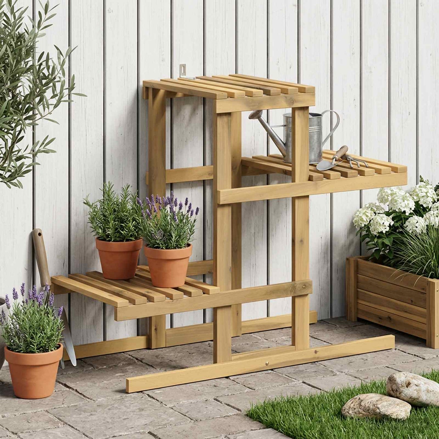 Planteholder Hvit 82 x 36 x 60 cm Solid akasietre