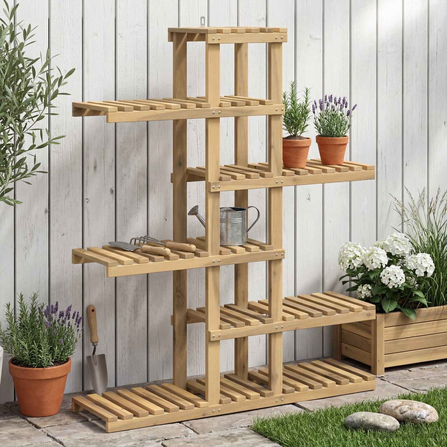 Planteholder Hvit 93 x 25 x 114,5 cm Solid akasietre