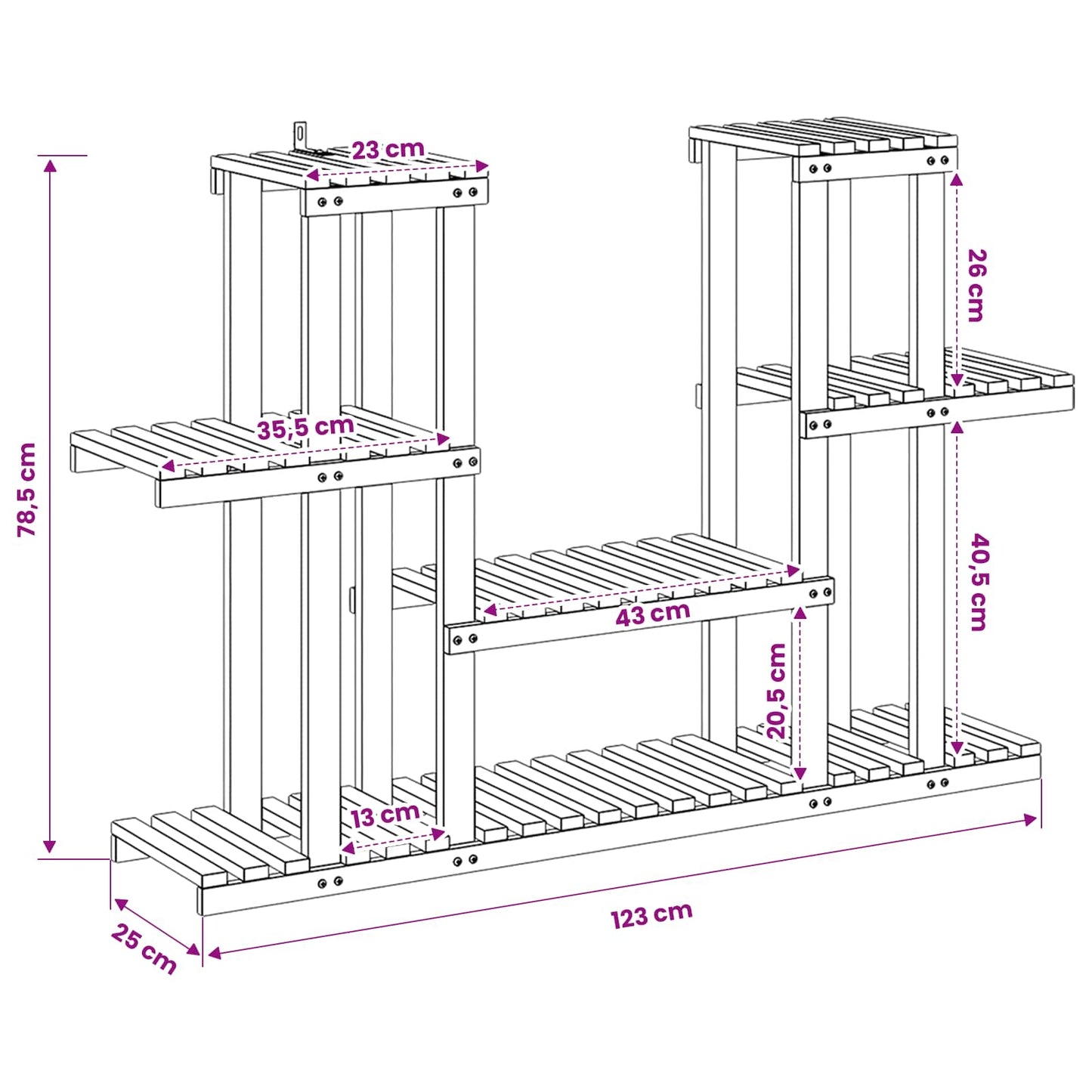 Planteholder Naturlig 123 x 25 x 78,5 cm Solid akasietre
