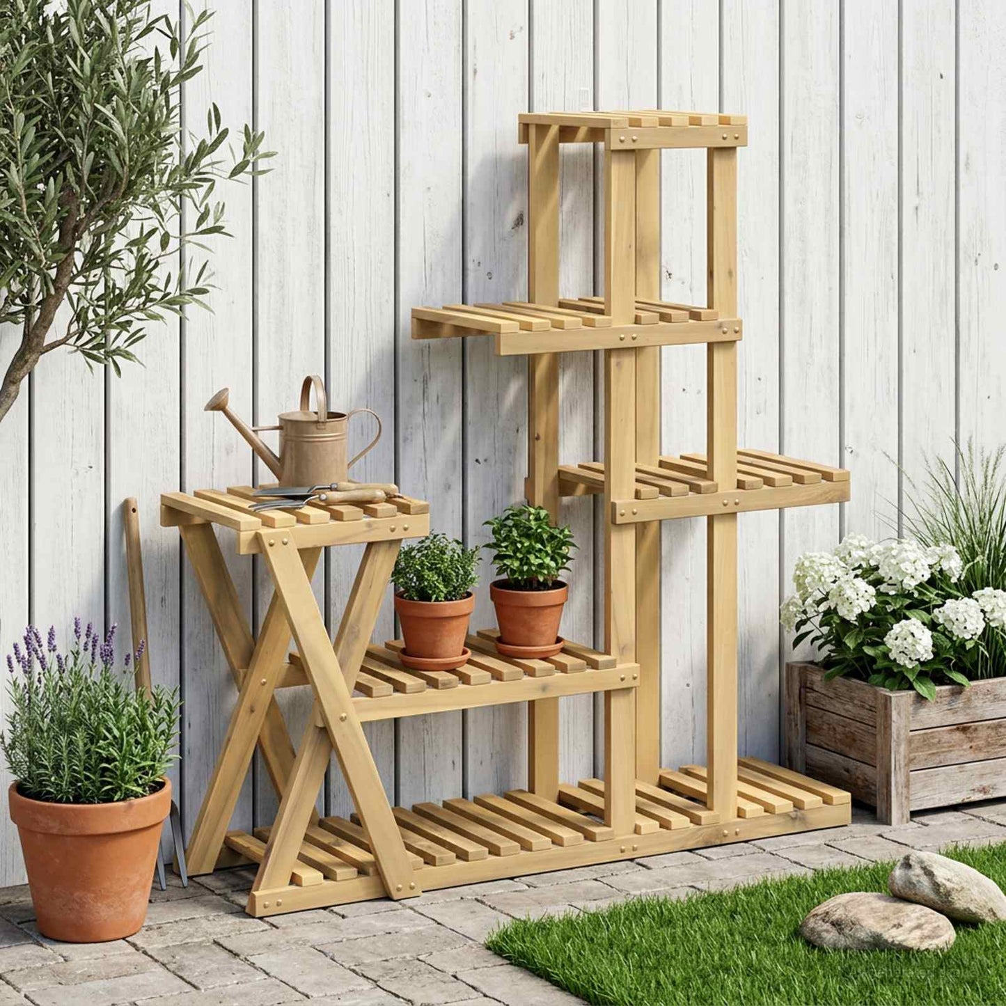 Planteholder Hvit 95 x 25 x 101,5 cm Solid akasietre