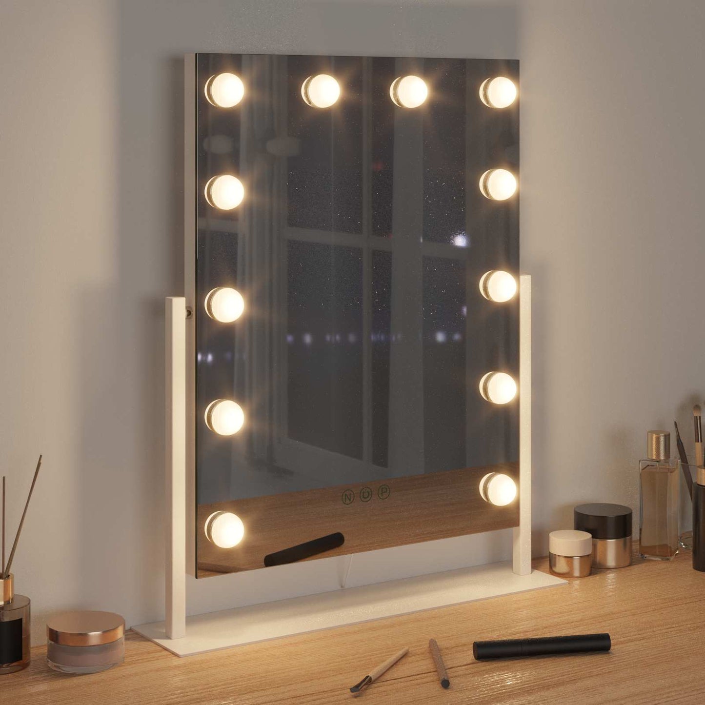 LED Sminkespeil Hvit 44 x 10 x 53 cm Glass og Stål vidaXL