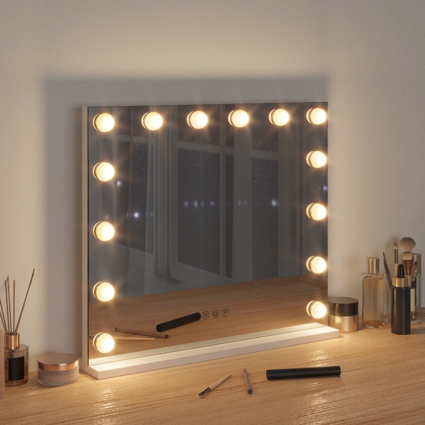 LED Sminkespeil Hvit 50 x 10 x 44 cm Glass og Stål vidaXL