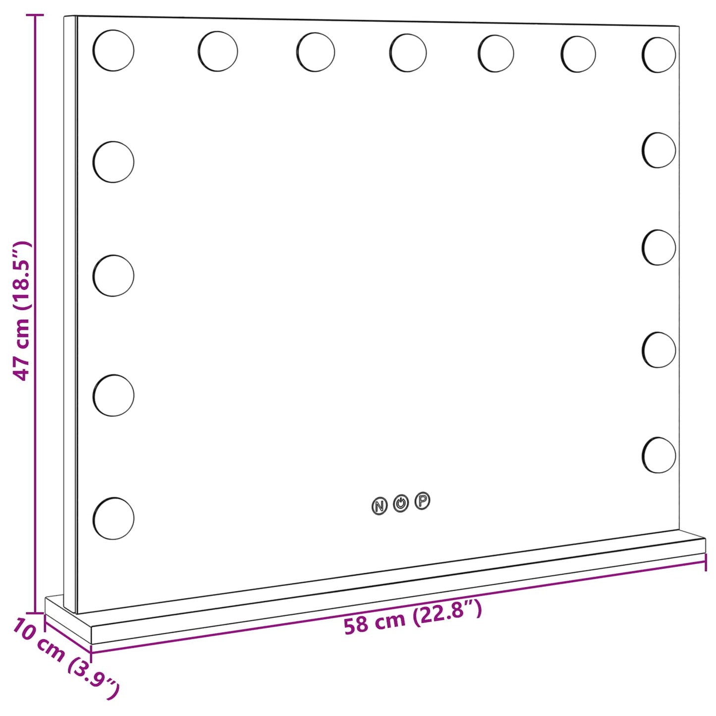 LED Sminkespeil Hvit 58 x 10 x 47 cm Glass og Stål vidaXL