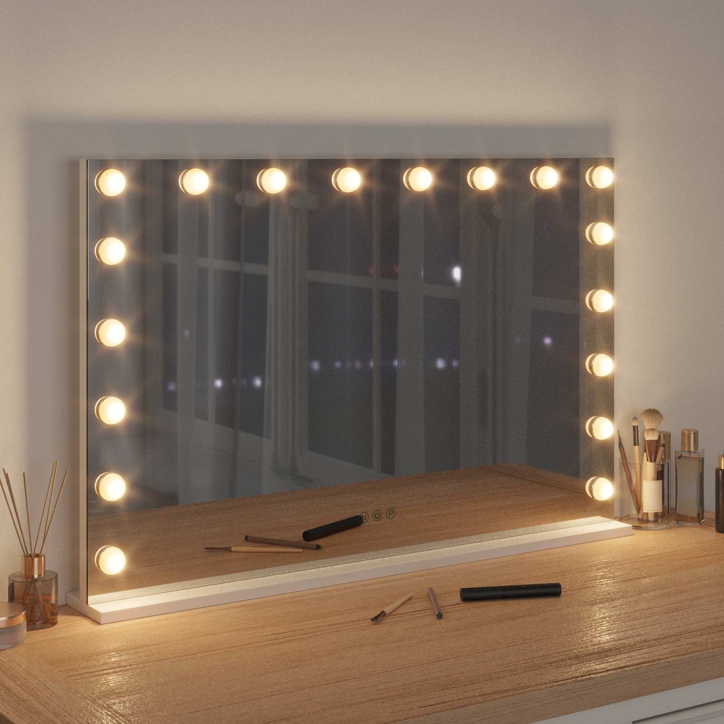 LED Sminkespeil Hvit 80 x 10 x 52,5 cm Glass og Stål vidaXL