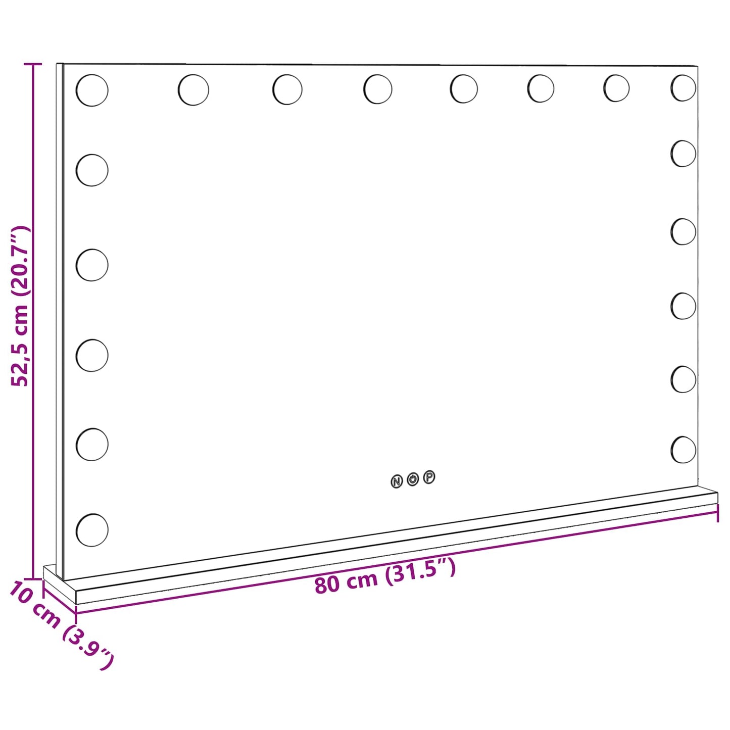 LED Sminkespeil Hvit 80 x 10 x 52,5 cm Glass og Stål vidaXL