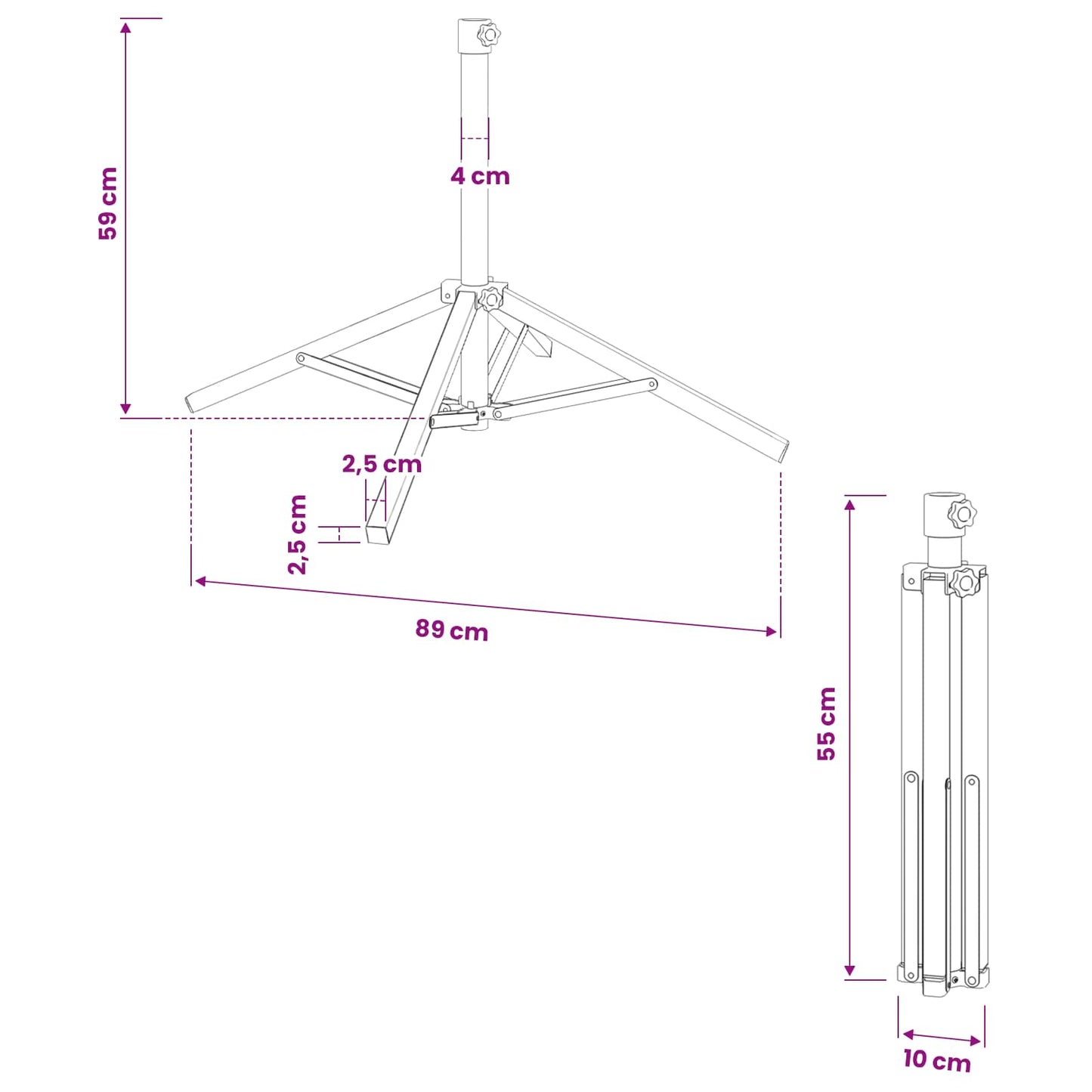 Parasol Stativ Hvit Stål for 25-32 mm Stang