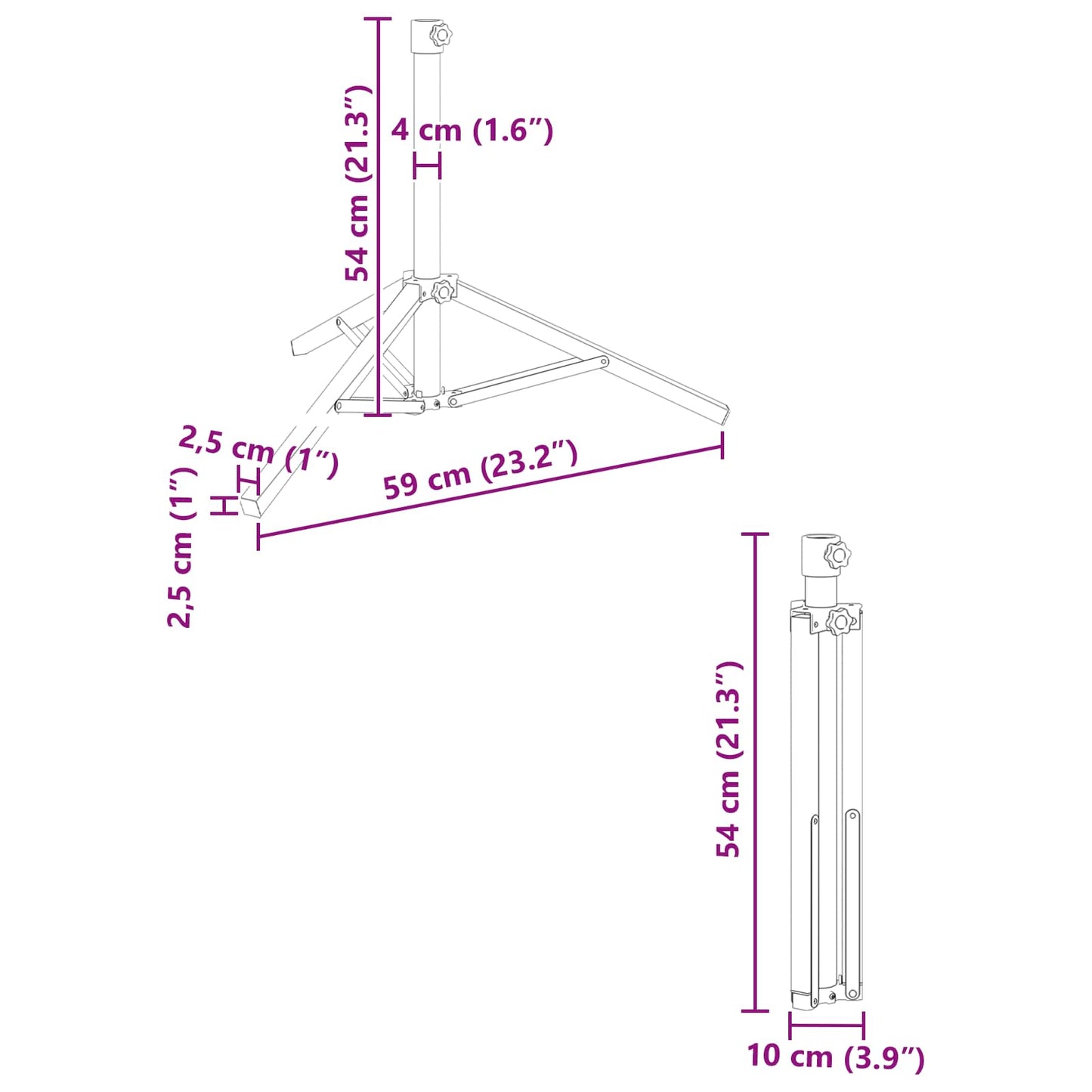 Parasol Stativ Hvit Stål for 25-32 mm Pole