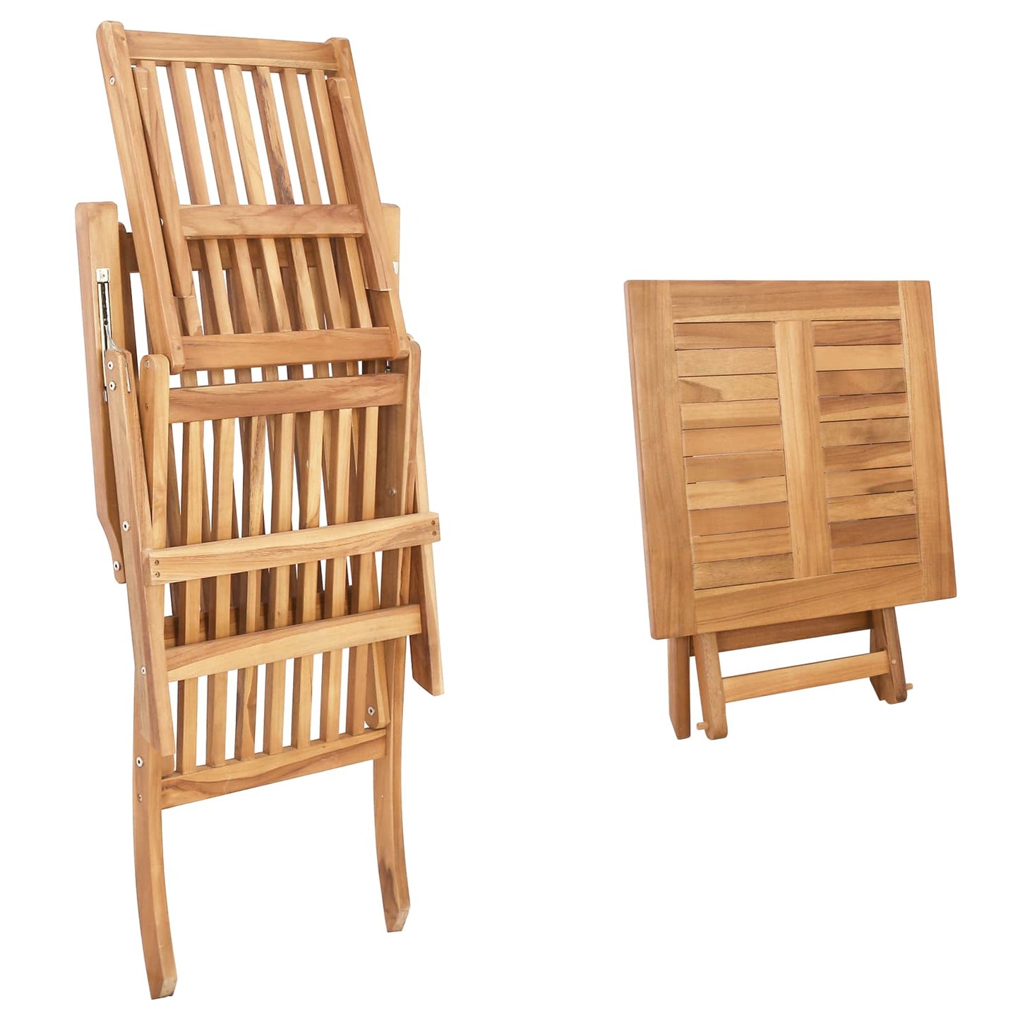 Sammenleggbart dekkstol med bord 2 pcs Naturlig Massivt Teaktre