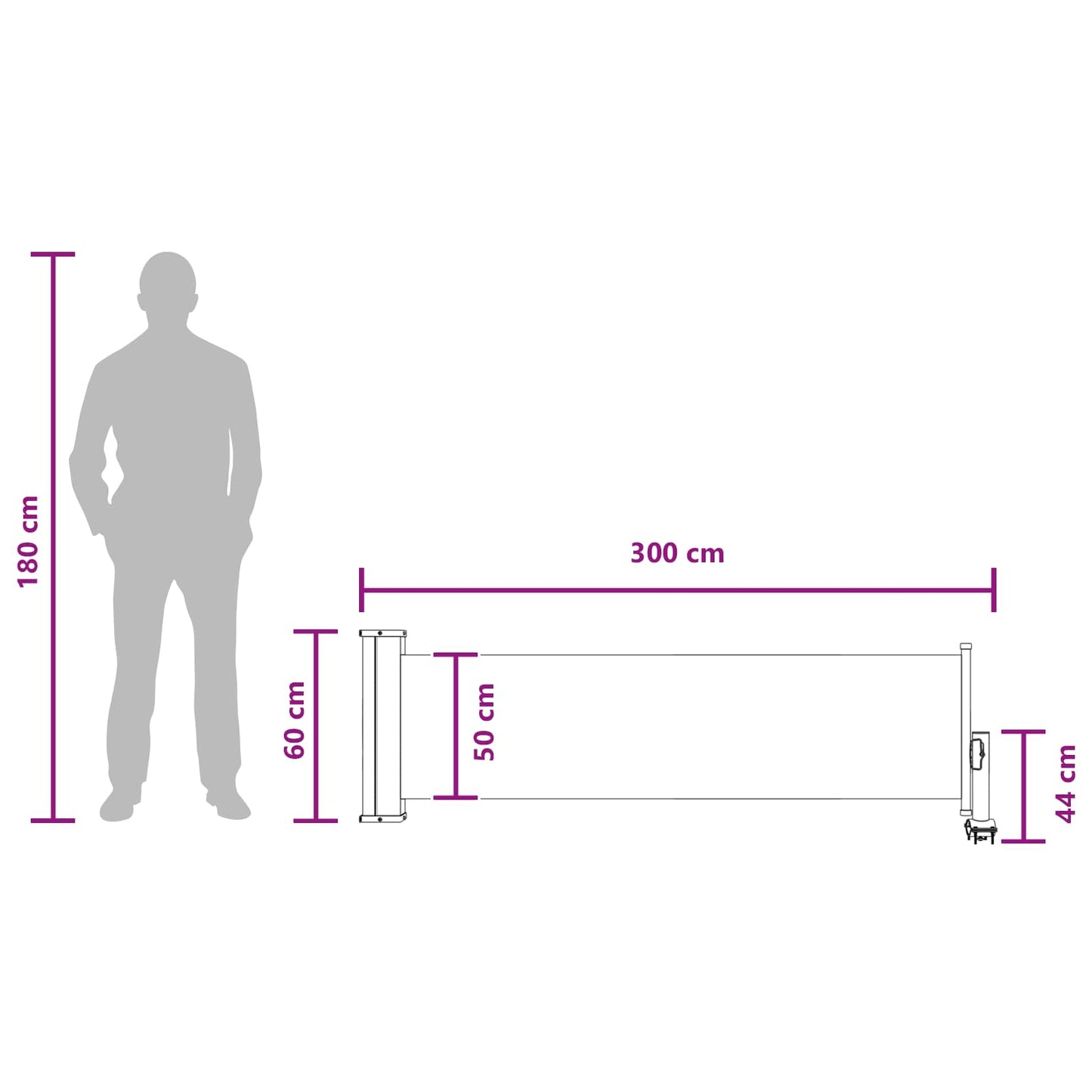 Side Markise 60 x 300 cm Rektangulær Hvit