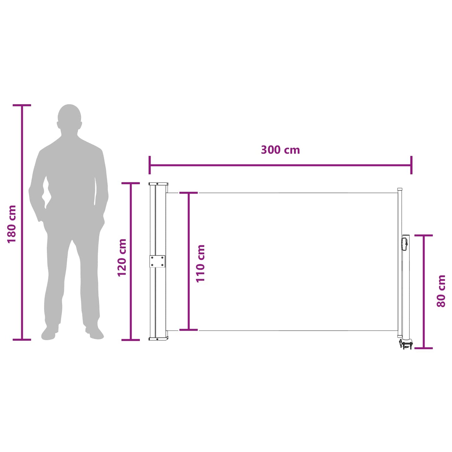 Side Markise 117 x 300 cm Rektangulær Gråbrun