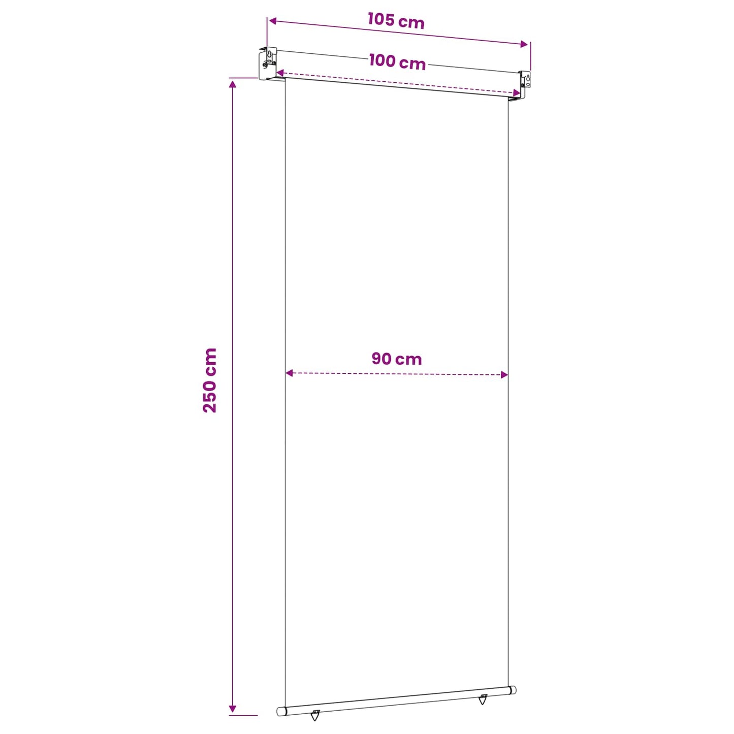 Balkong Side Markise 100 x 250 cm 100% polyester jern stål