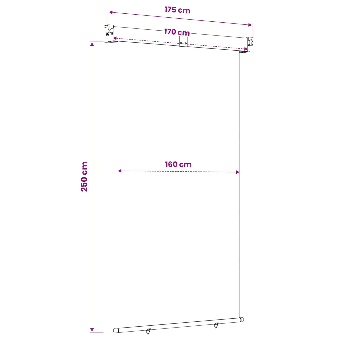 Balkong Side Markise 170 x 250 cm 100% polyester jern stål