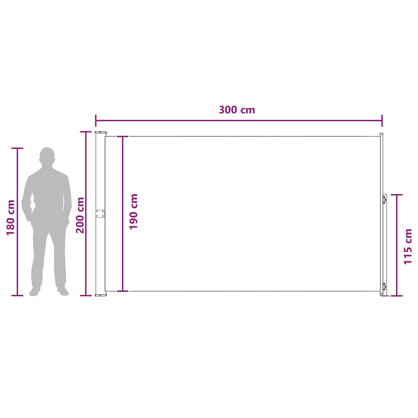 Utklappbart side markise 200 x 300 cm 100% polyester jern stål