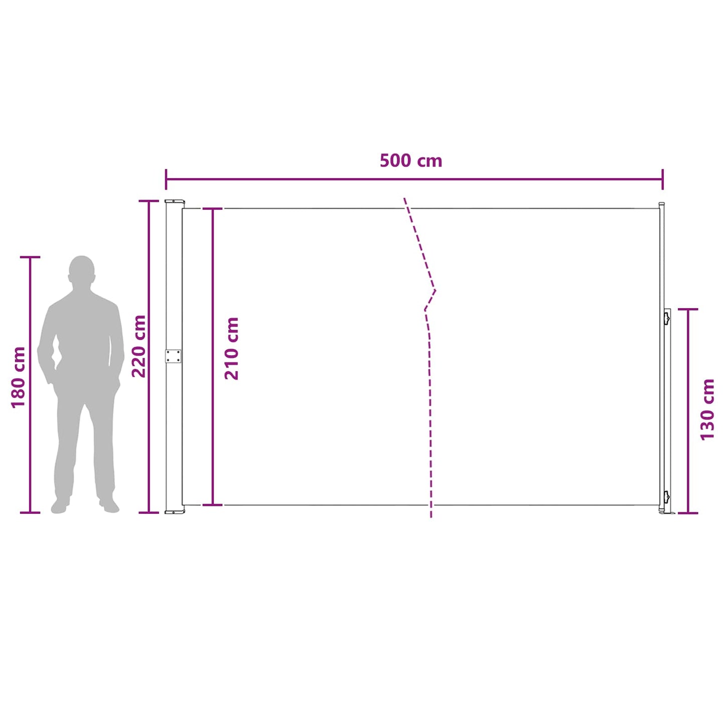 Utklappbart side markise 220 x 500 cm 100% polyester jern stål