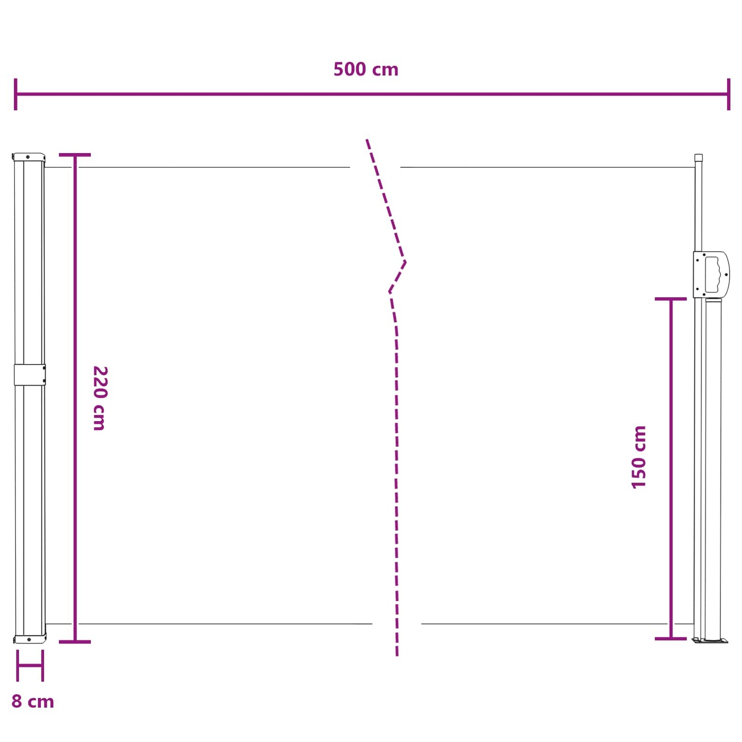 Utklappbart side markise sand 500 x 220 cm Polyester