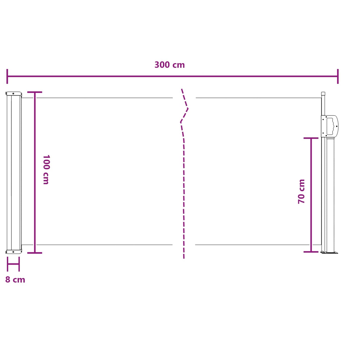 Utklappbart side markise 100 x 300 cm 100% polyester jern stål
