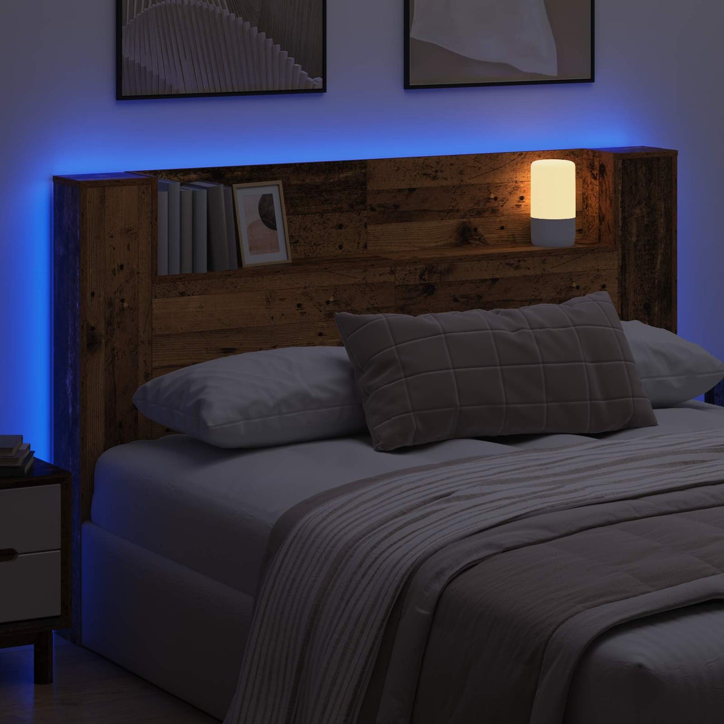 Lagringshodegavl med LED Gammelt tre 160 cm Konstruert tre