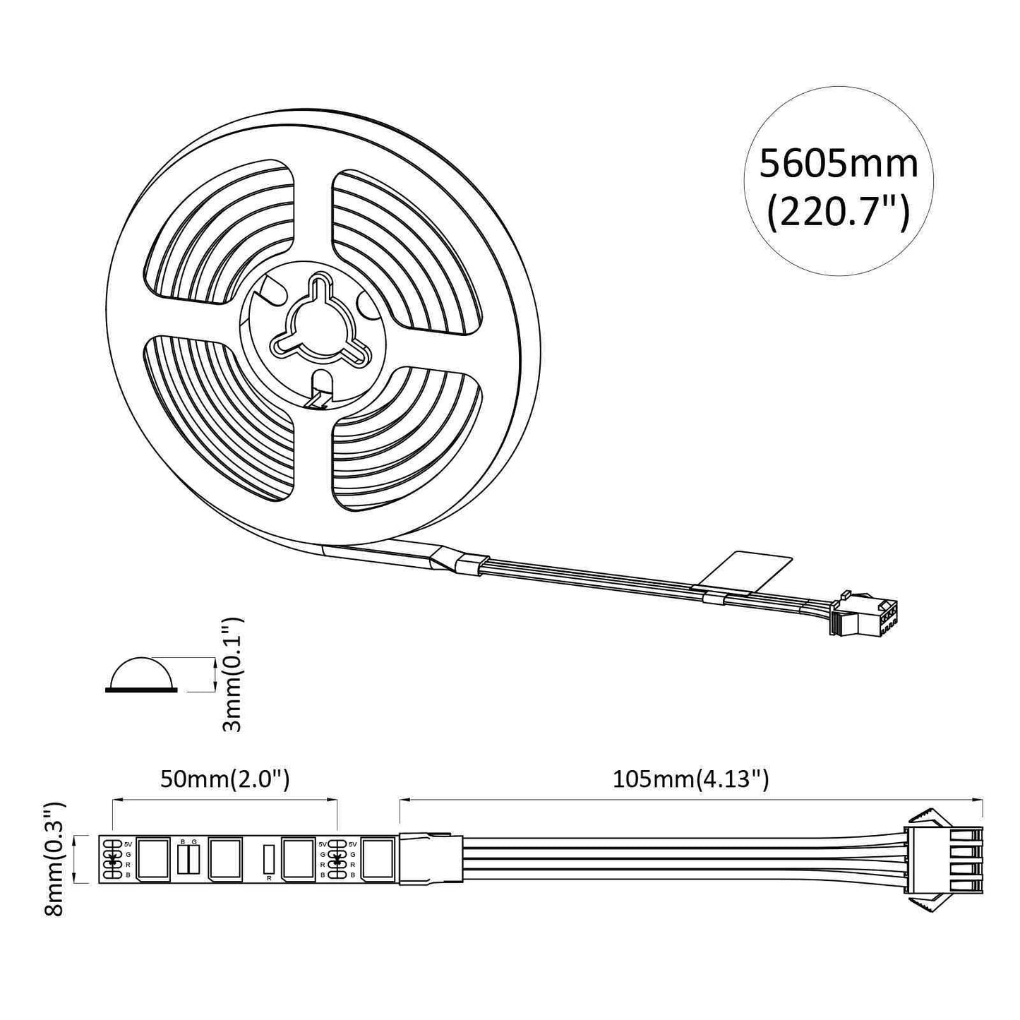 LED Stripe 2 pcs Svart og gjennomsiktig 5500 mm Kobber og plast