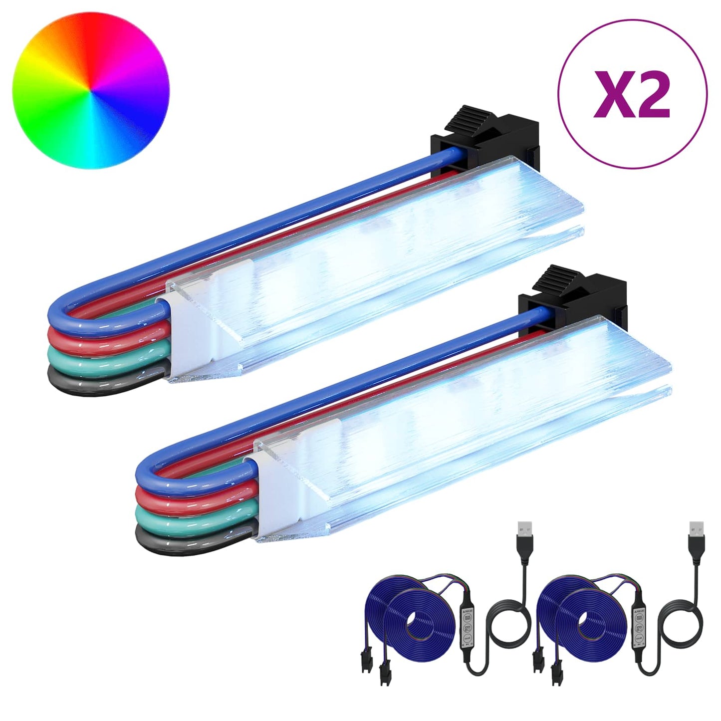 LED Stripe 2 pcs Svart og multikolor 1745 mm Kobber og plast