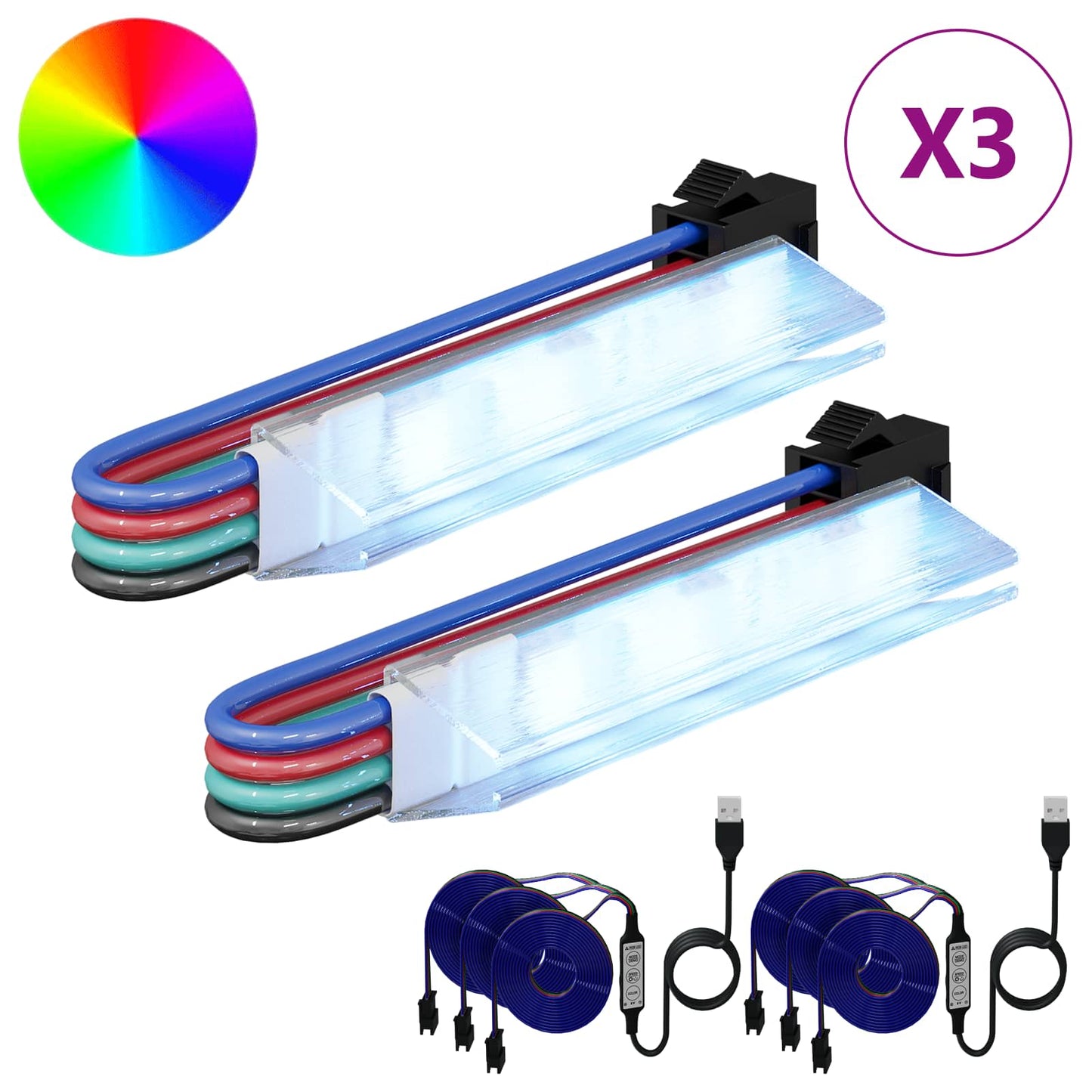 LED Stripe 2 pcs Svart og multikolor 1745 mm Kobber og plast