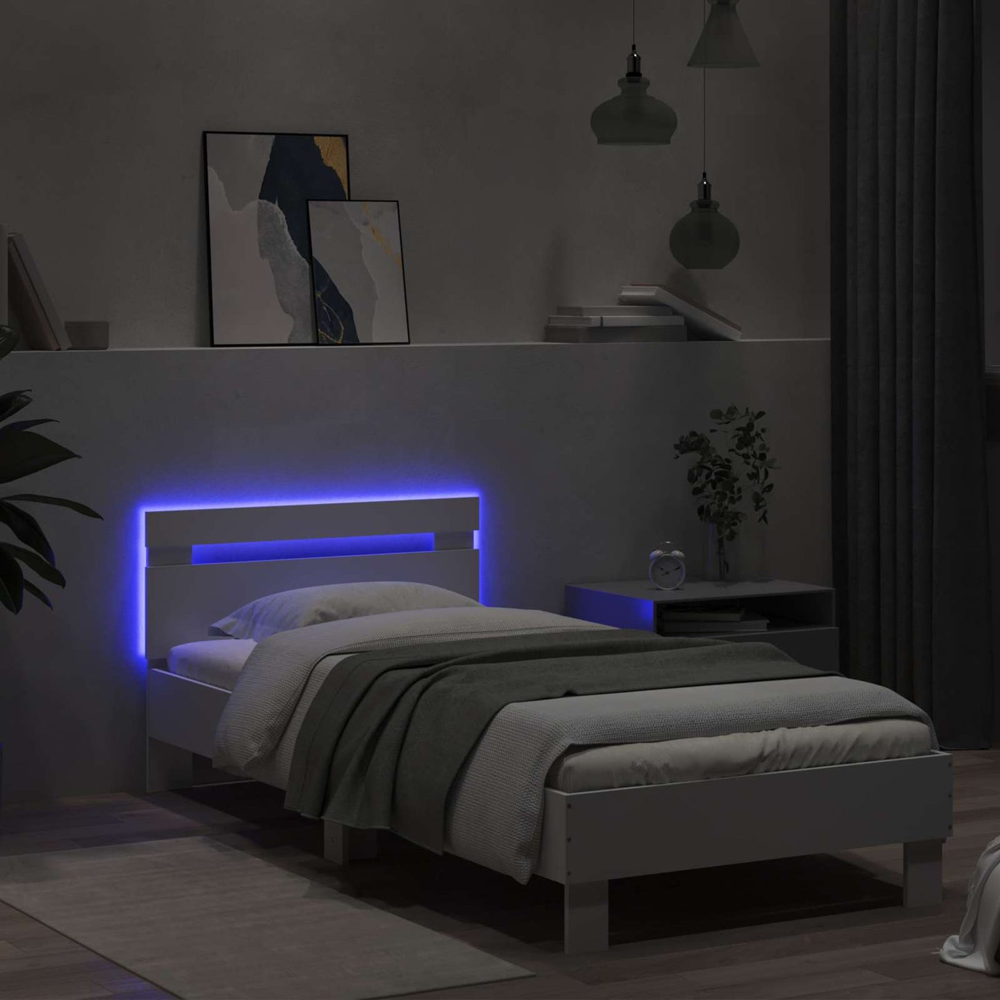 Sengestativ med LED Hvit 80 x 200 cm Konstruert tre