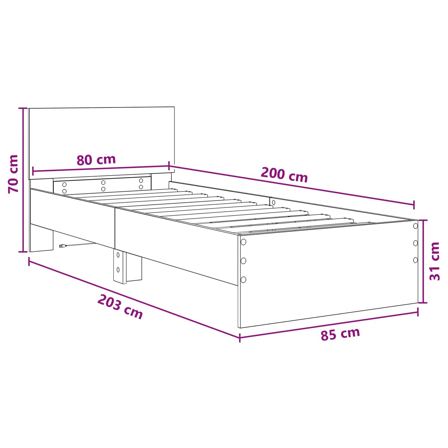 Sengestativ med LED Artisan eik 80 x 200 cm Konstruert tre