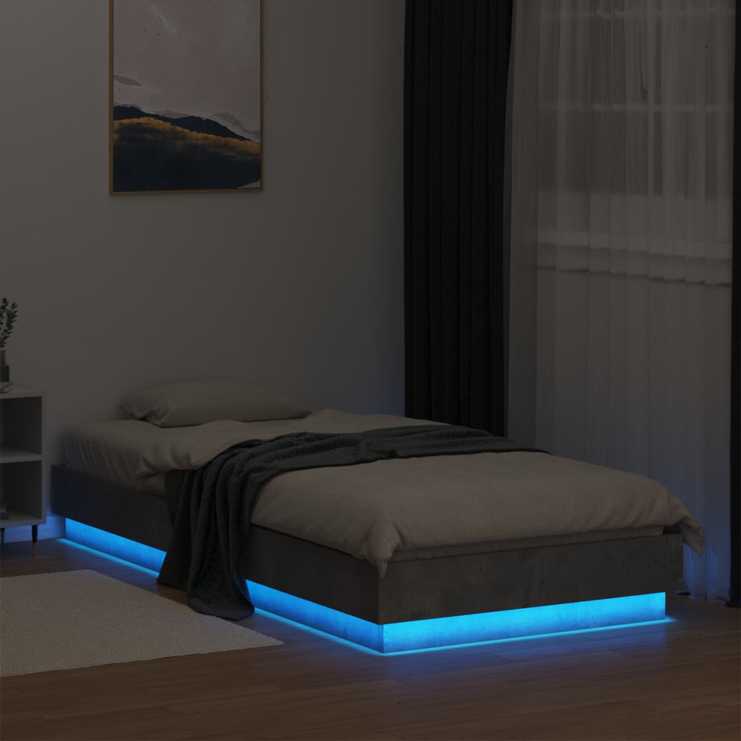 Sengestativ med LED Betonggrå 80 x 200 cm Konstruert tre